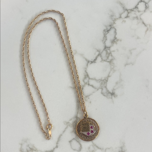 Elegant Gold Pendant Necklace with Pink Accents - Picture 1 of 4